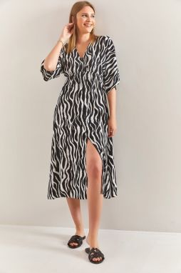Bianco Lucci Women's Double Breasted Collar Patterned Flared Dress