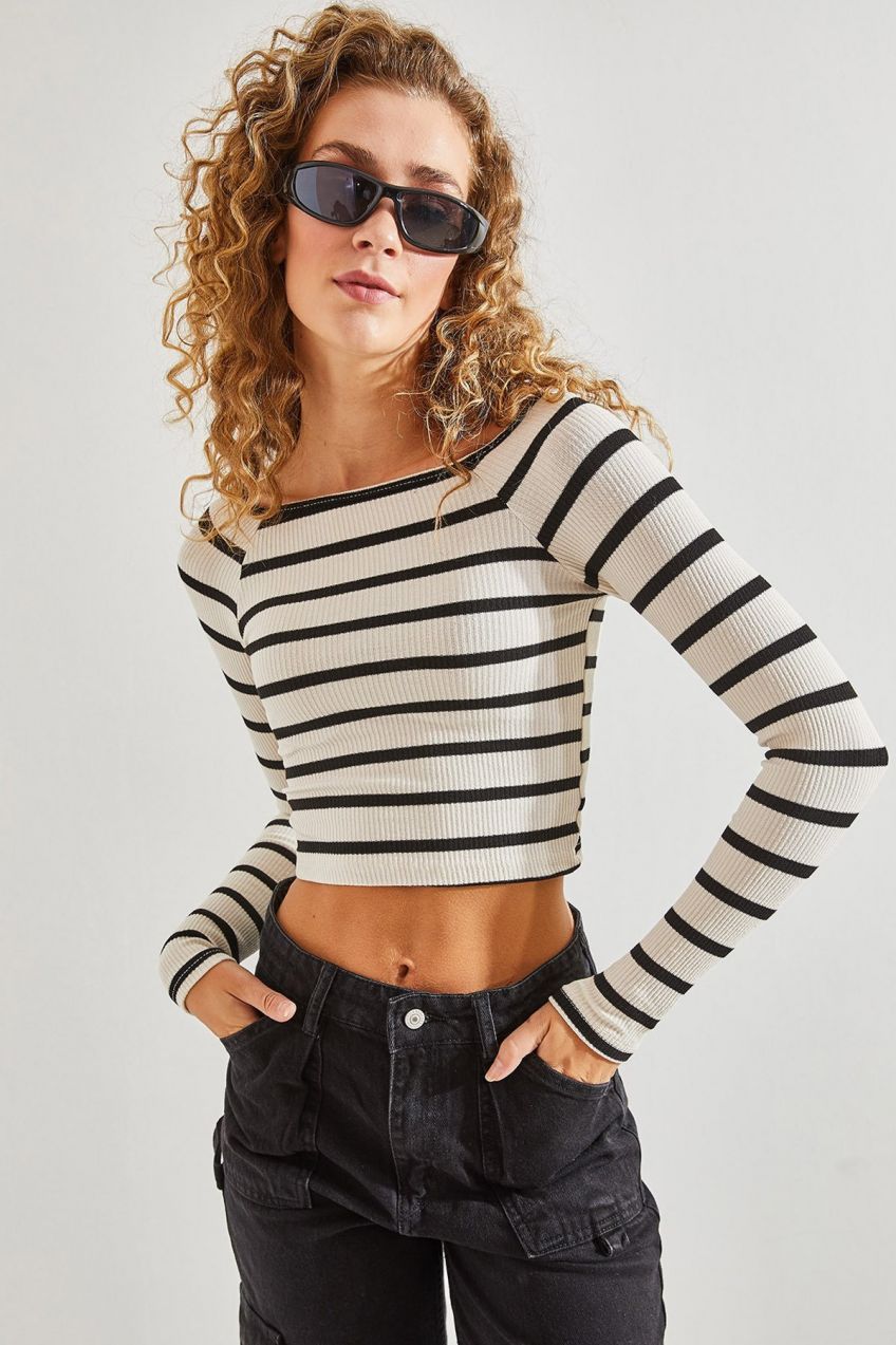 Bianco Lucci Women's Striped Crop Blouse