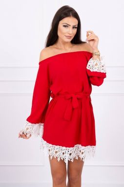 Dress with lace with a tie at the waist red