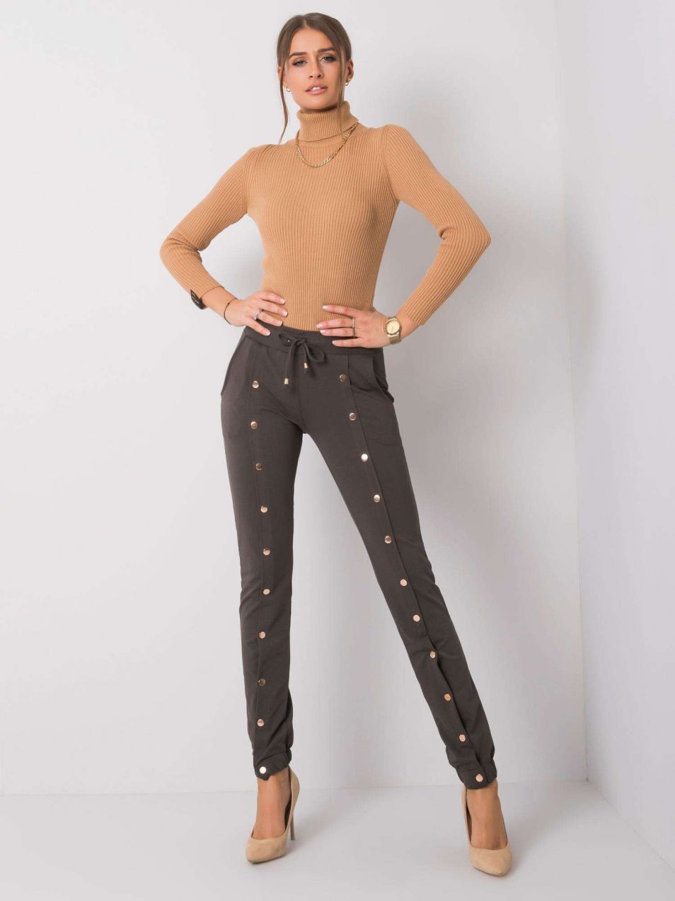Dark khaki women's cotton pants