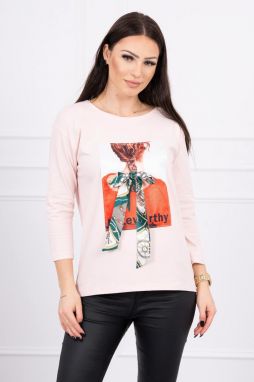 Blouse with 3D graphics Striking powder pink