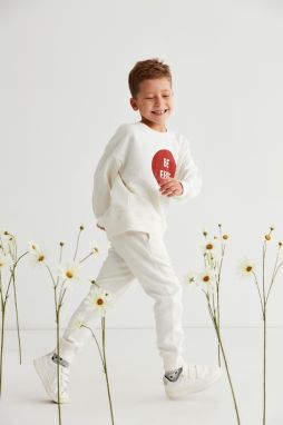 GRIMELANGE Brodiye Boy's Relaxed Pattern Printed Ecru Tracksuit Set