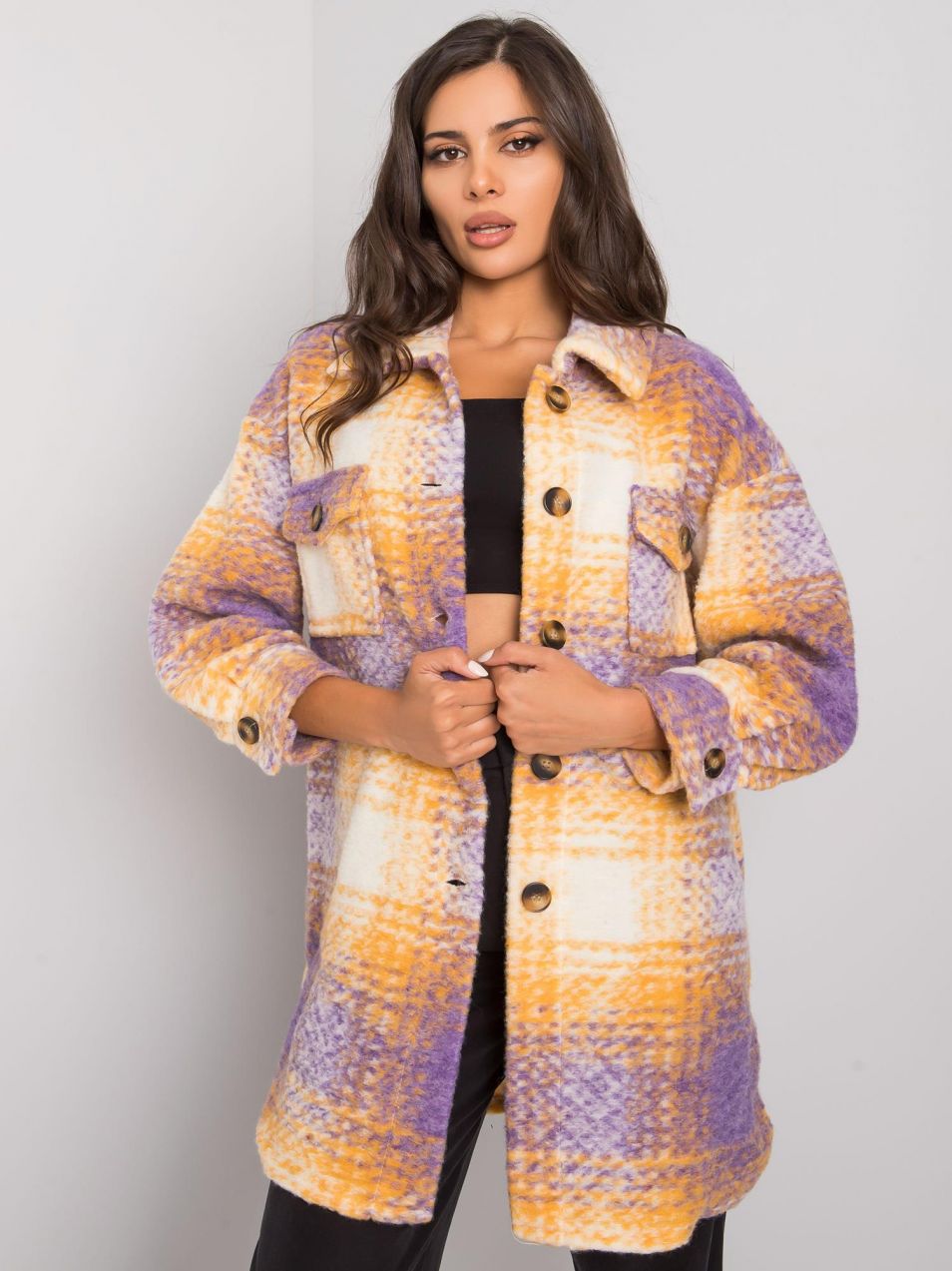 Vissy purple and yellow plaid shirt