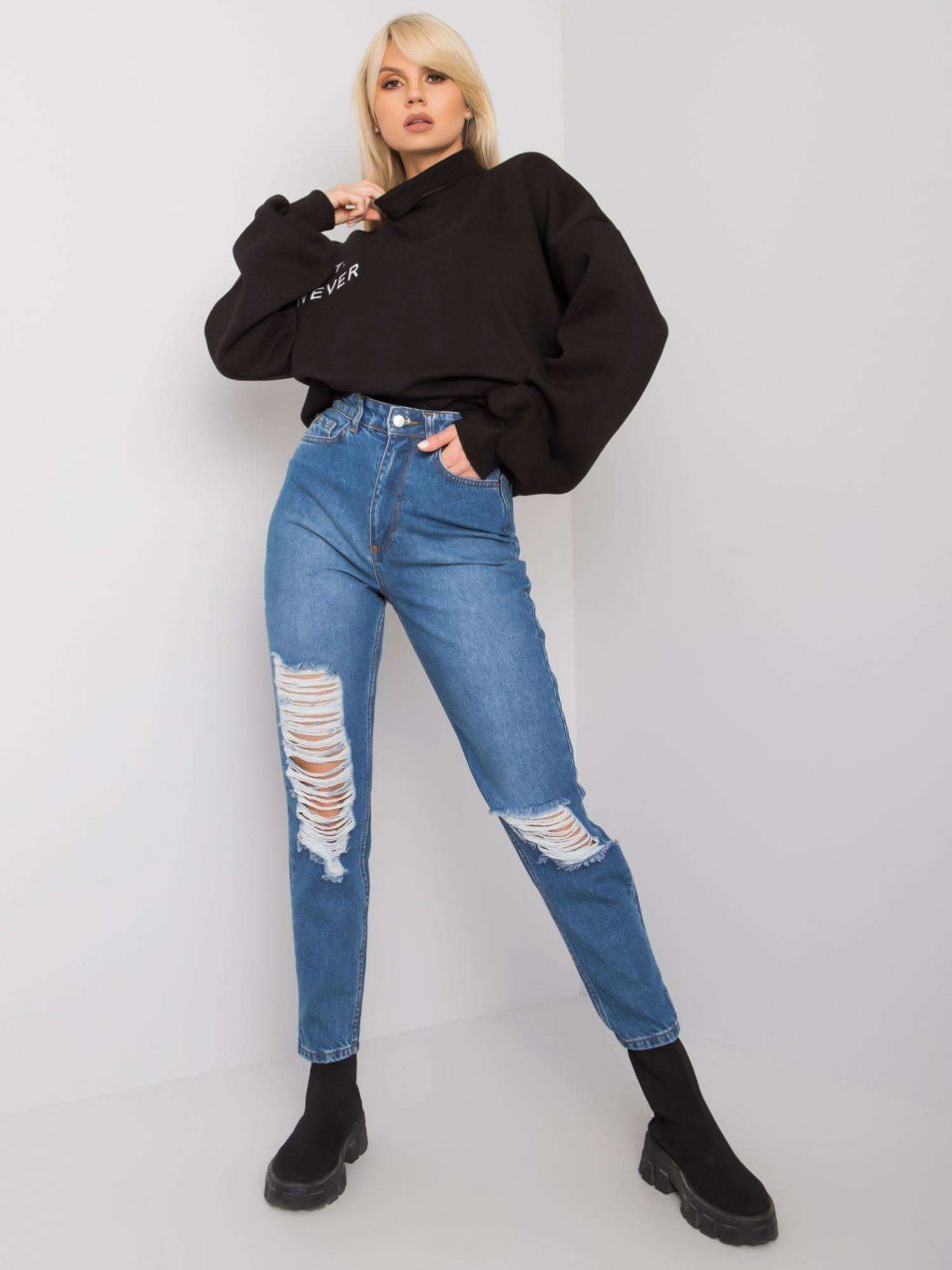Blue torn mom jeans Kessy RUE PARIS