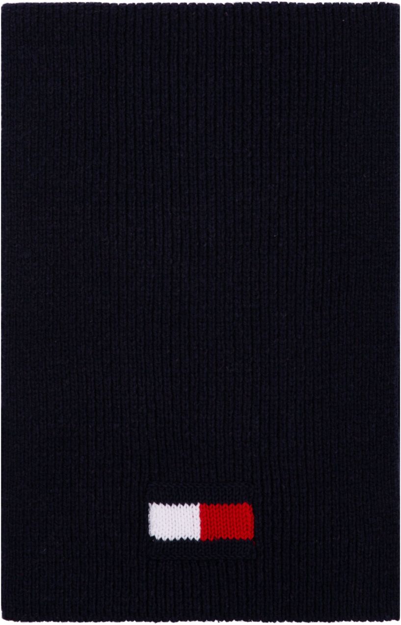 Tmavomodrý pánsky rebrovaný šál s prímesou vlny Tommy Hilfiger