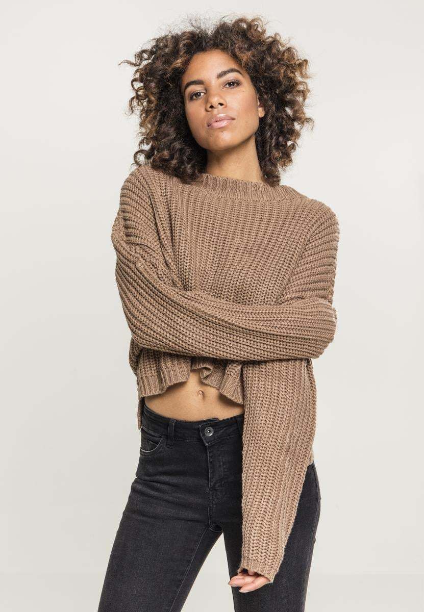 Women's wide oversize sweater in dark brown color