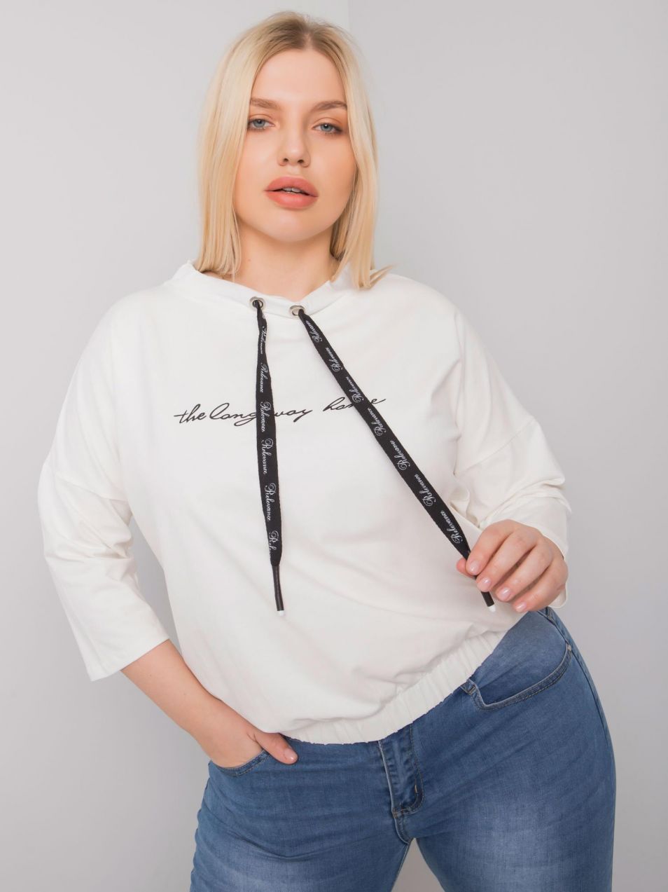 Ecru women's blouse with drawstrings