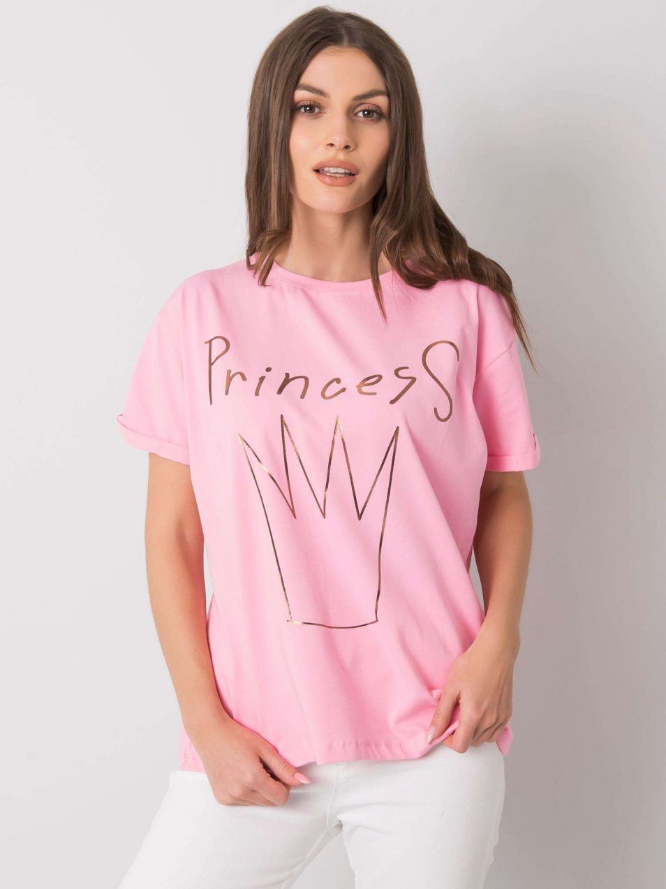Women's pink cotton T-shirt with print