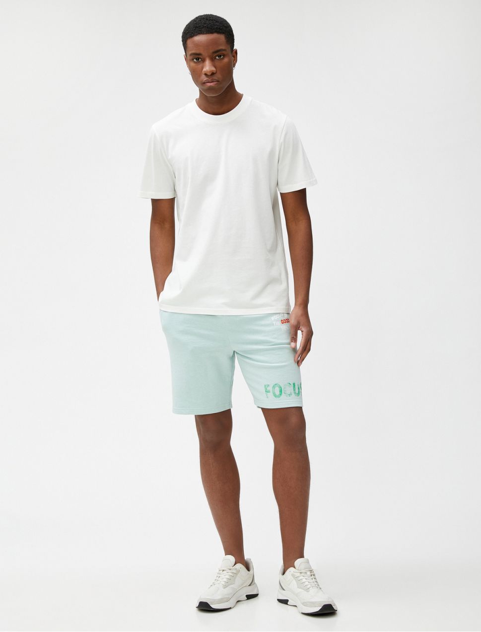 Koton Slogan Printed Shorts with Lace Waist Slim Fit Pocket Detail