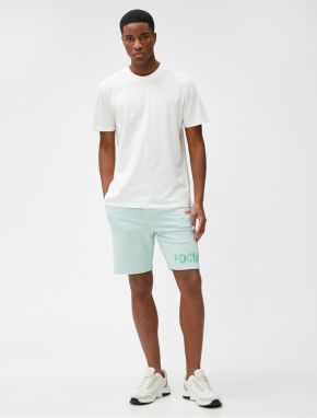 Koton Slogan Printed Shorts with Lace Waist Slim Fit Pocket Detail