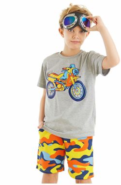 mshb&g Maskáčová súprava chlapčenského trička a šortiek s motívom motorky