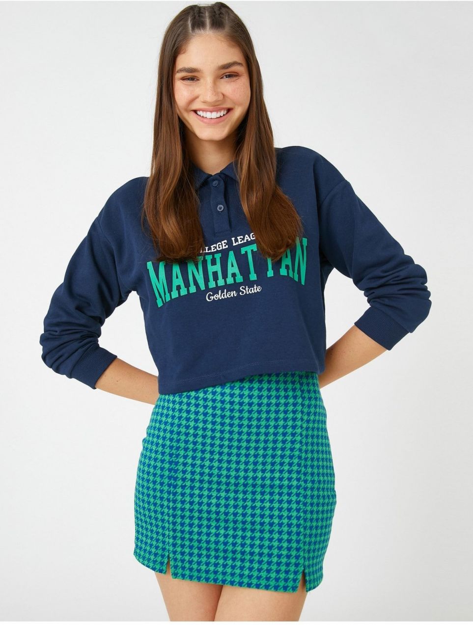 Koton Mini Skirt with Slit Detail on the Sides, Crowbar Pattern.