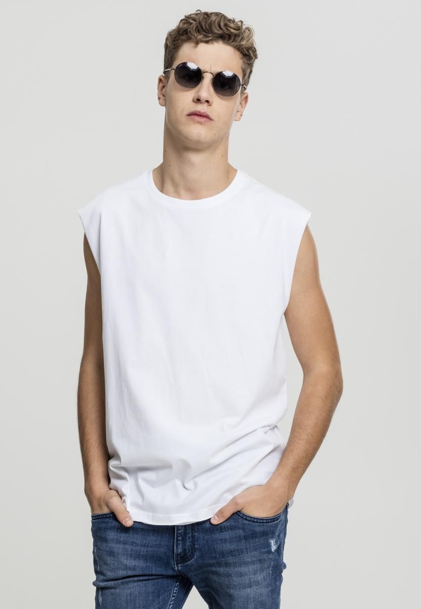 White sleeveless T-shirt with open brim