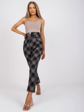 Čierno-zelené elegantné nohavice z kockovaného materiálu