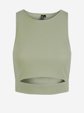 Svetlozelený crop top s priestrihom Pieces Sara