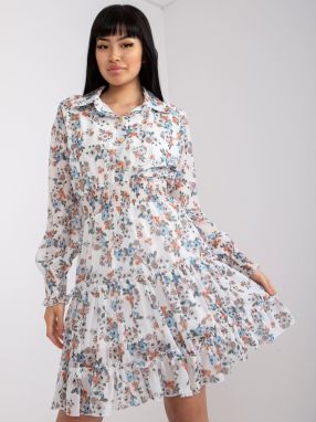White dress with floral print and long sleeves