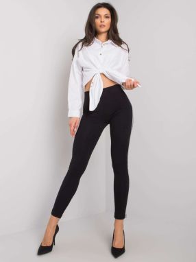 Black Cotton Leggings with Stripes by Caroline RUE PARIS
