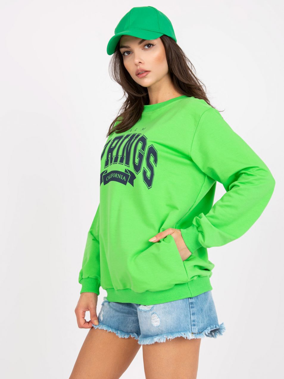 Cotton sweatshirt green and dark blue without hood