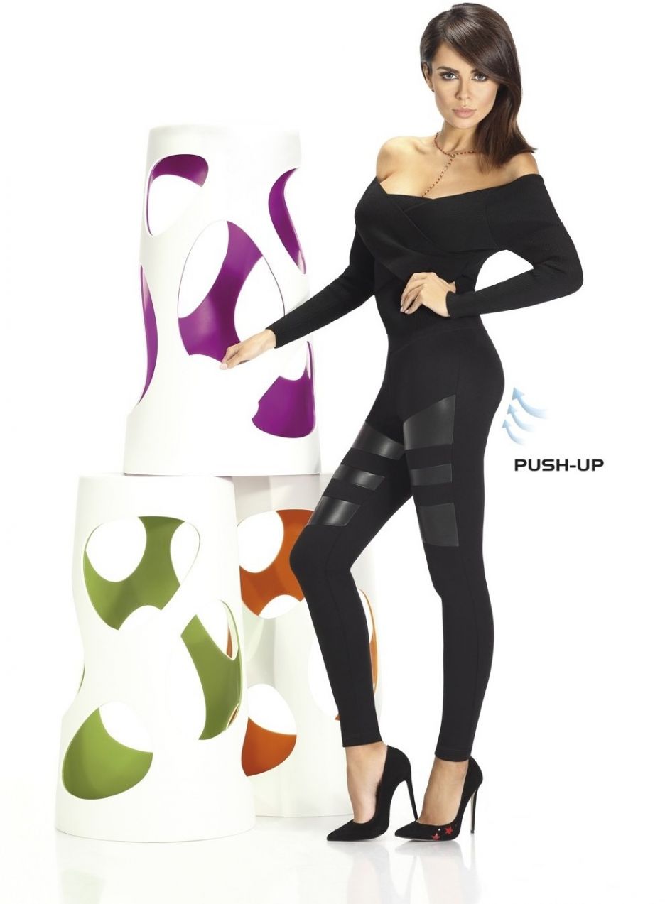 Bas Bleu MARCELLA women's leggings with Push-Up effect and leather inserts