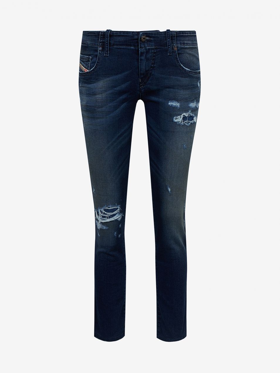Modré dámske slim fit rifle s potrhaným efektom Diesel Grupee
