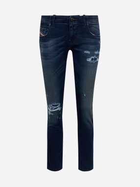 Modré dámske slim fit rifle s potrhaným efektom Diesel Grupee