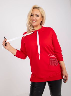 Red plus size cotton tunic with application
