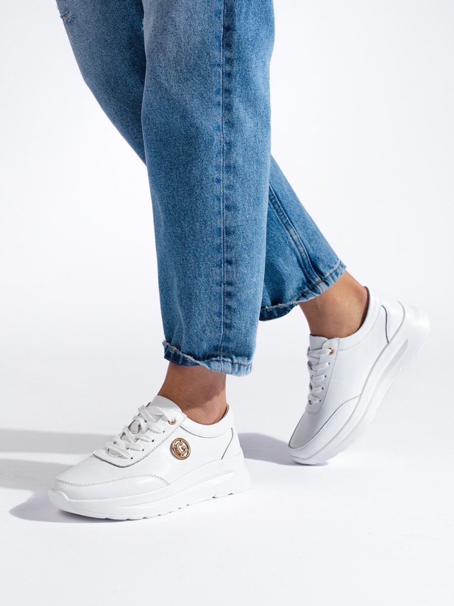 Shelvt White Leather Trainers