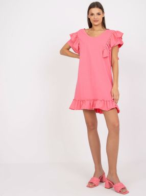 Pink sundress with ruffle and application