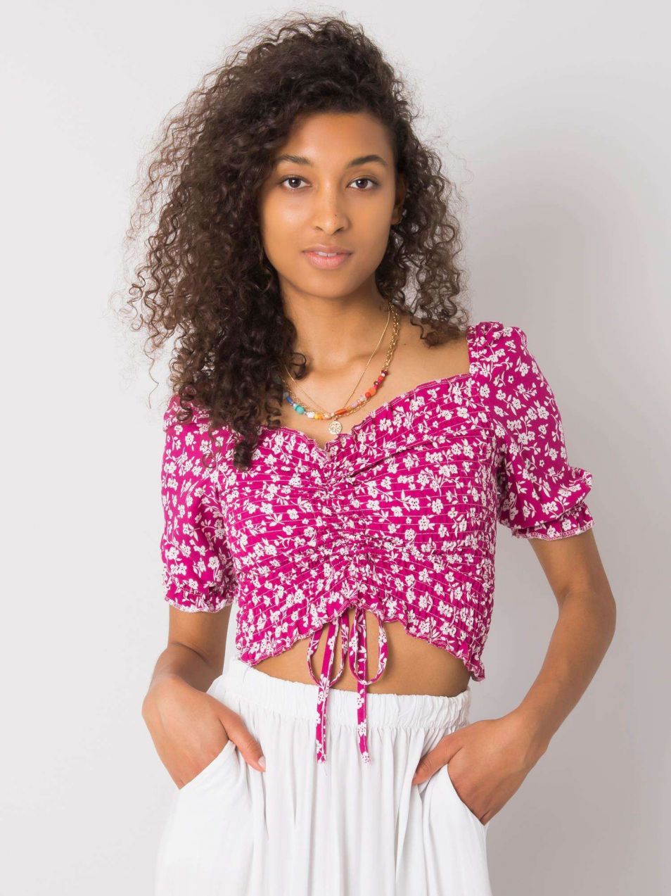 Fuchsia blouse with patterns by Dinah RUE PARIS