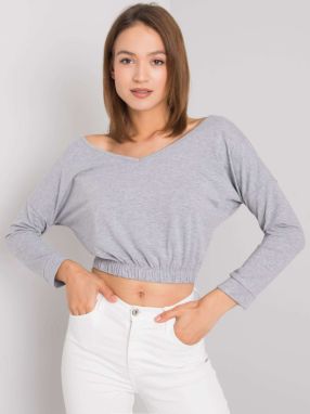 RUE PARIS Grey melange blouse with long sleeves