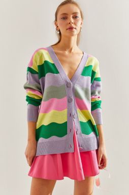 Bianco Lucci Women's Multi Patterned Oversize Knitwear Cardigan