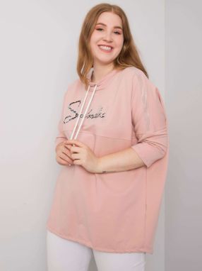 Dusty pink cotton blouse of larger size with rhinestones