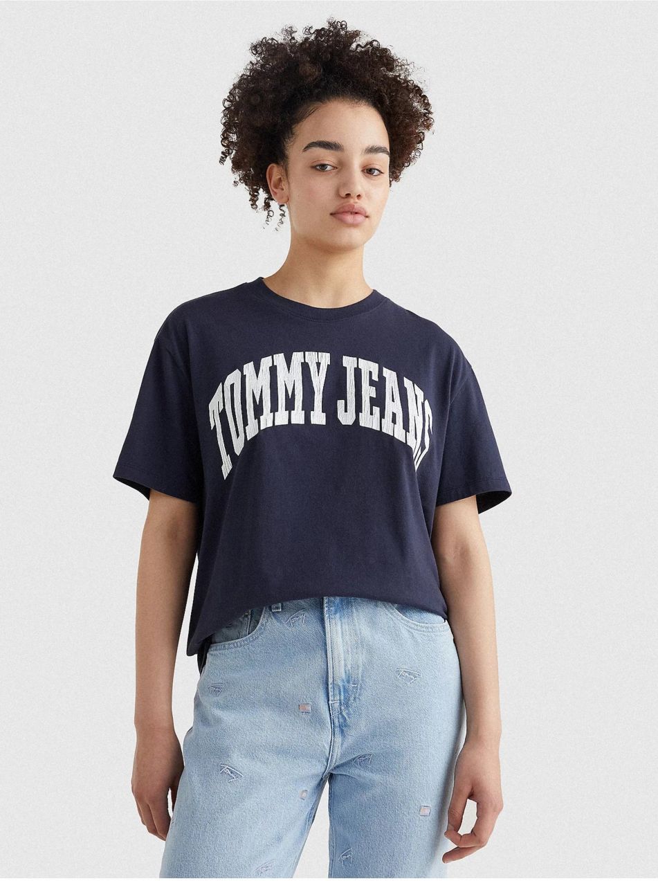 Tmavomodré dámske vzorované dlhé tričko Tommy Jeans