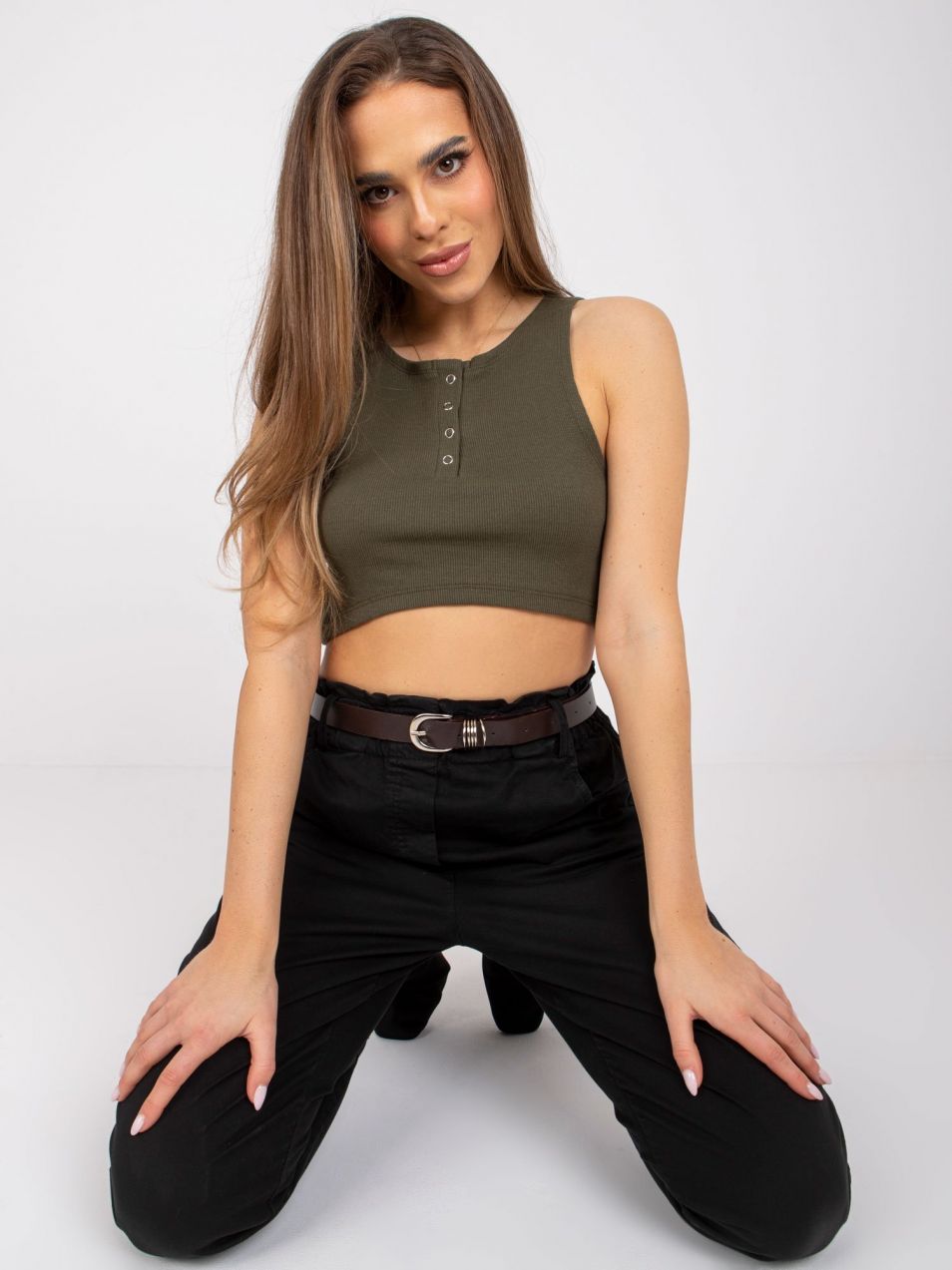 Dark khaki ribbed crop top Riley RUE PARIS