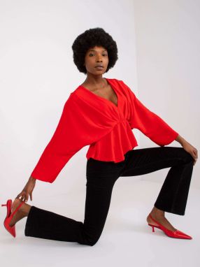 Red Raquela blouse with long sleeves and V-neck