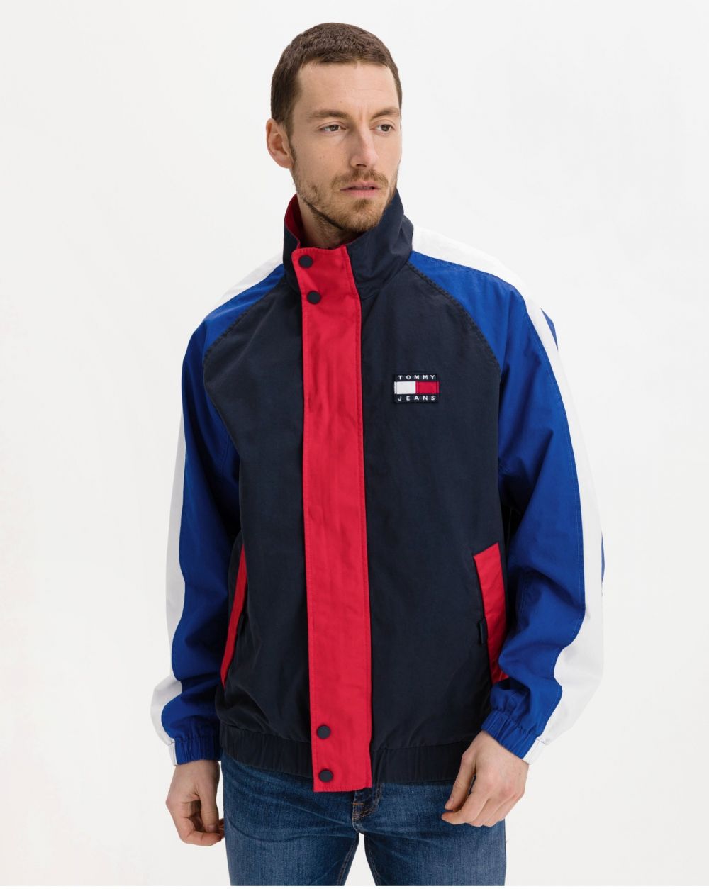 Tommy Hilfiger Jeans Bunda - TJM BADGE COLORBLOCK JACKET modrá