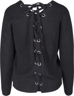 Women's sweater with lace-up on the back - black