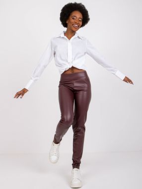 Dark burgundy faux leather leggings by Brian RUE PARIS