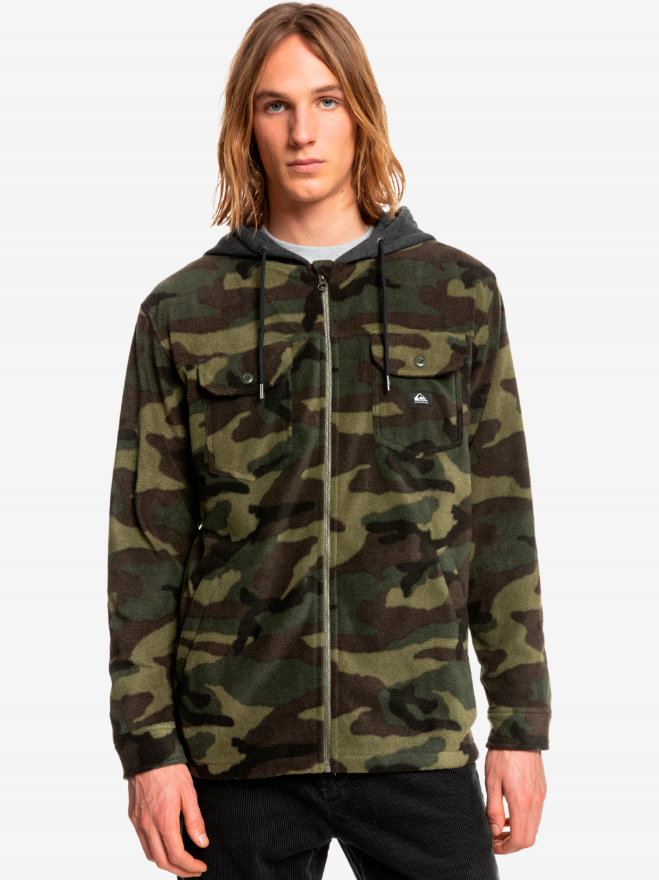 Brown-Green Men's Patterned Zipper Sweatshirt Quiksilver Super Swel - Mens