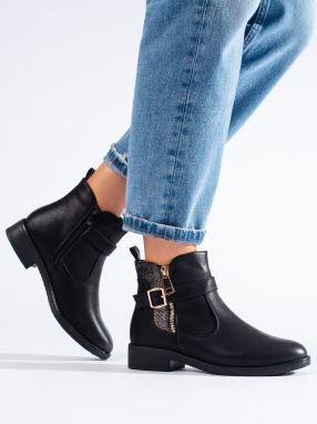 Shelvt black flat-heeled ankle boots