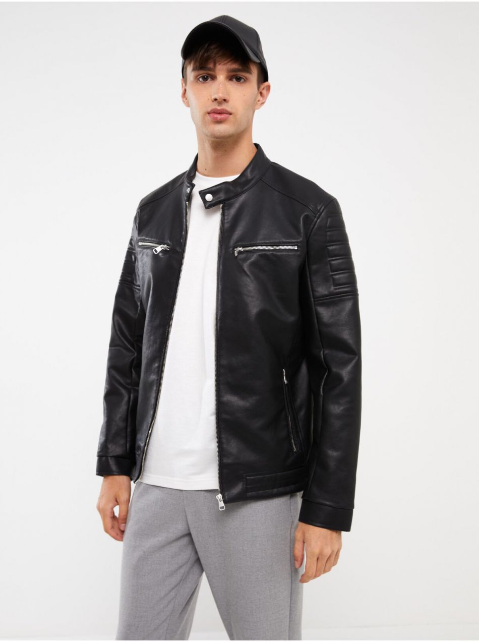 LC Waikiki Slim Fit motorkársky golier pánsky kožený kabát.