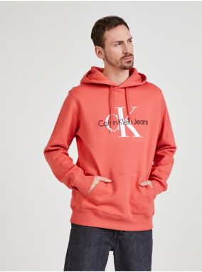 Calvin Klein Jeans Koralová pánska vzorovaná mikina s kapucou Calvin Klein