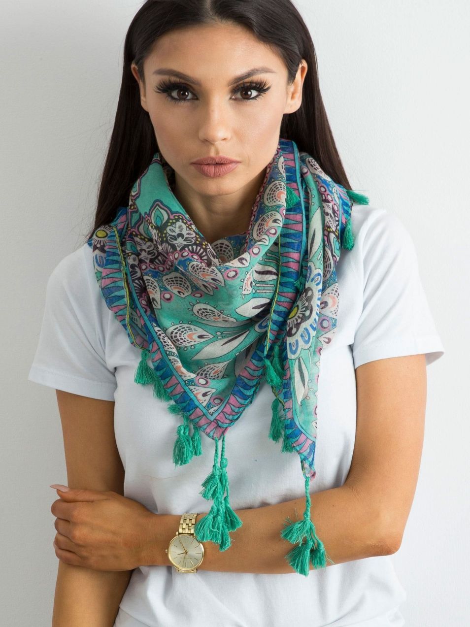 Sea scarf with ethnic pattern