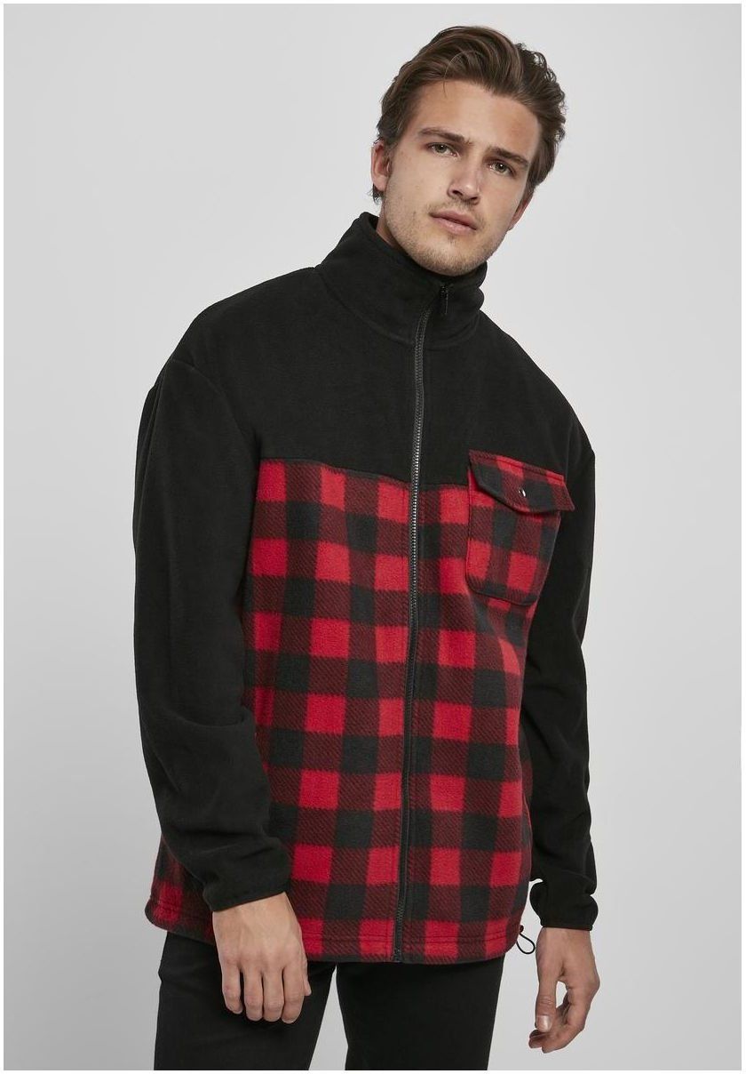 Polar Fleece Track Patterned Jacket Black/Red Plaid