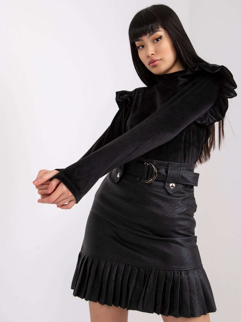 Black velour blouse with ruffles by Eugenie