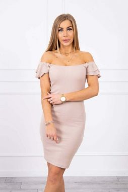 Ribbed dress with pleated dark beige