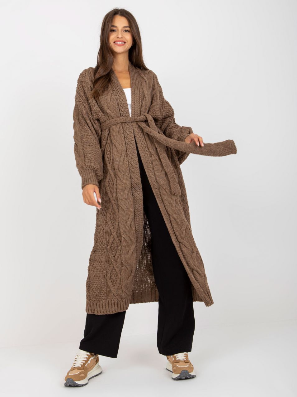Oversize dlhý sveter RUE PARIS hnedá farba