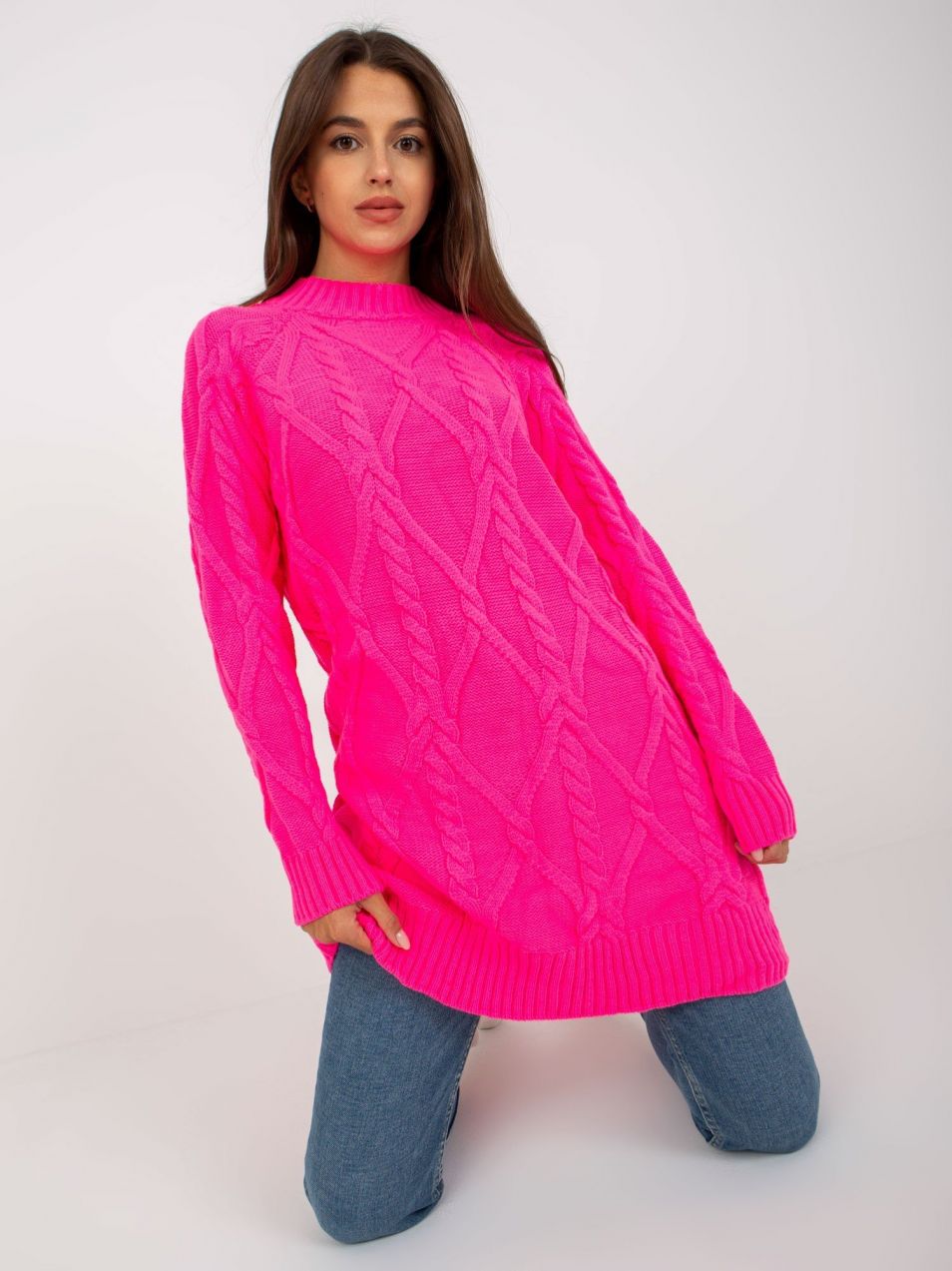 Fluo pink minidress knitted with braids RUE PARIS