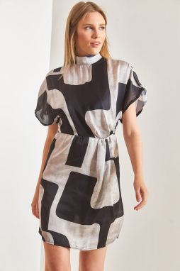 Bianco Lucci Women's Double Breasted Collar Skirt Lined Pleated Patterned Dress