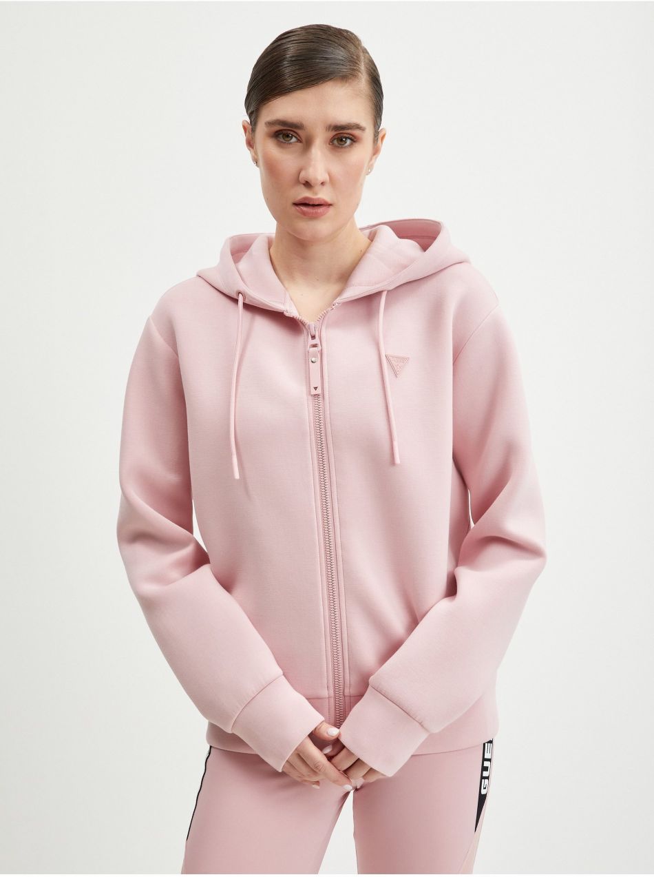 Svetloružová dámska mikina na zips s kapucňou Guess Allie Scuba